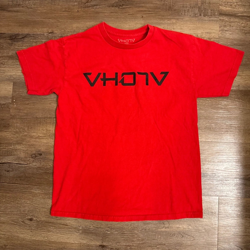 Y2K Aloha Graphic T-Shirt Mens Red Skater Surfer Logo Tee Short Sleeve